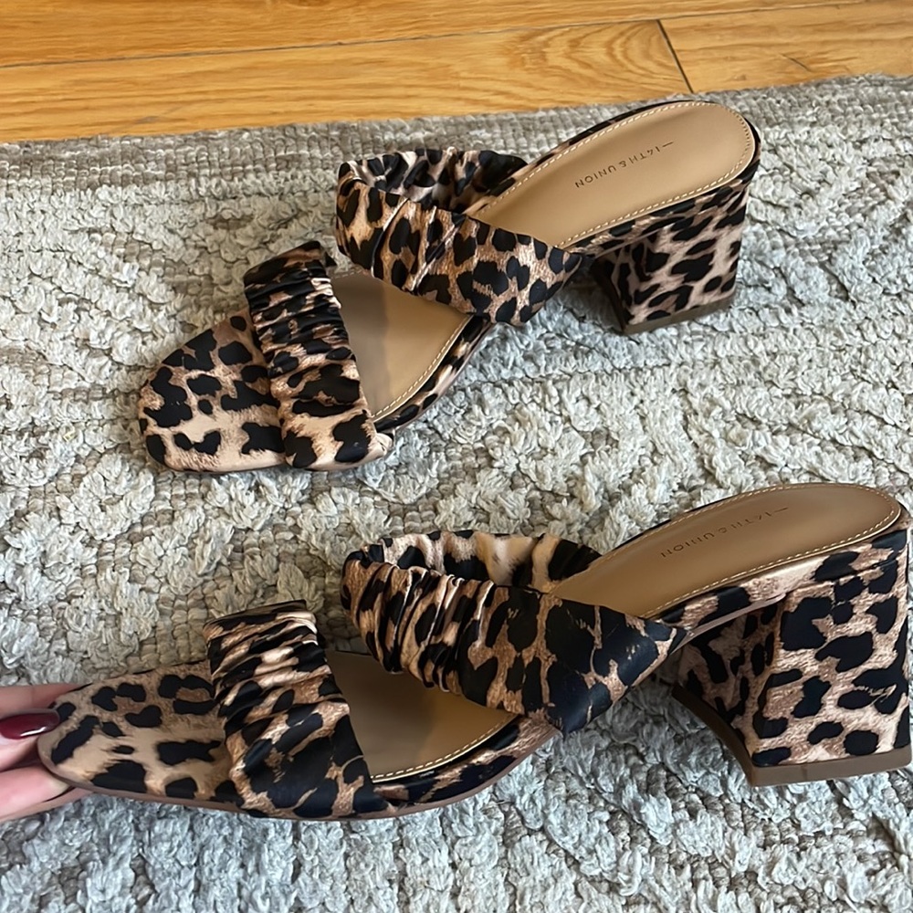Leopard block heel sandal